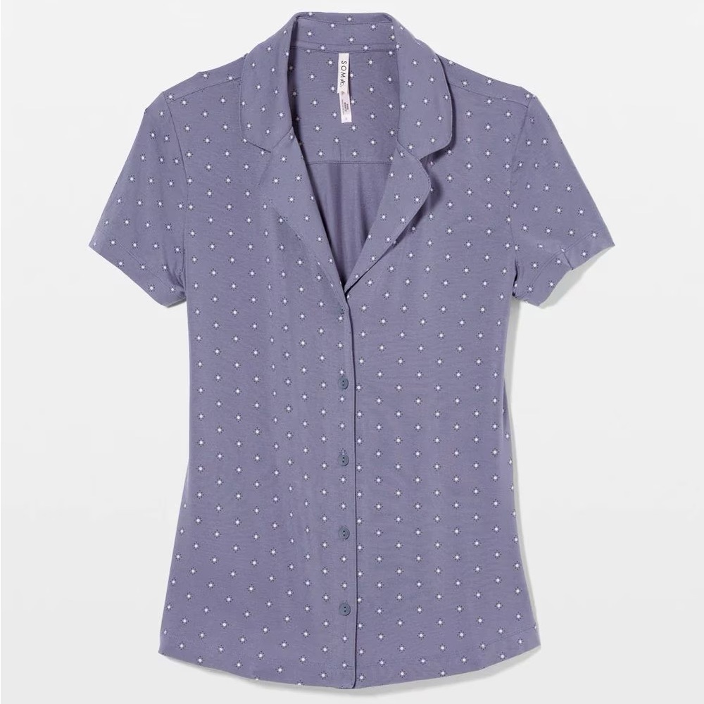 Women's Purple Polka Dot Short Sleeve Notch Collar Pajama Top